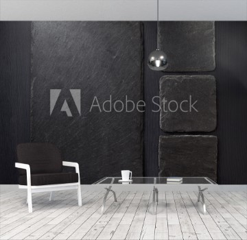 Picture of Slate stone at wooden background